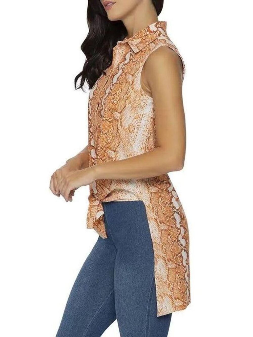 Lysse Copperskin Snake Python Print Sleeveless Button Down Tunic Top XL